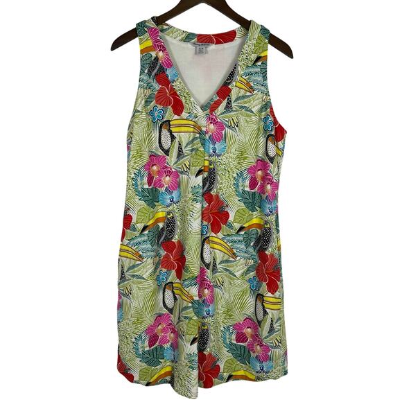 Tommy Bahama Shift Dress Tropical Toucan Linen Blend Sleeveless‎ Vacation Resort - Picture 1 of 9